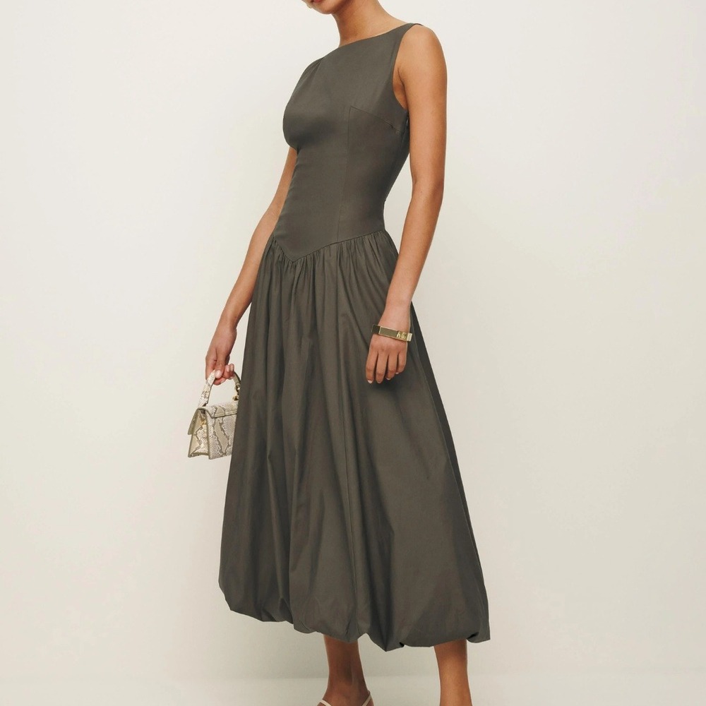 Reformation | NWT Elvira Open Back Bubble Hem Midi Dress Morel Brown | Size 6